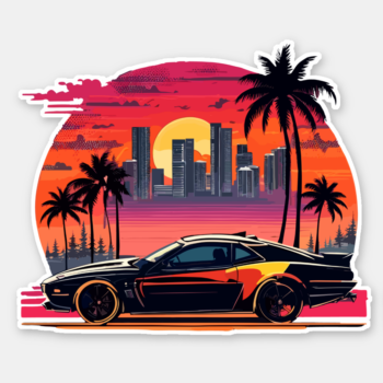 Nostalgic Retro Sunset Car Drive Sticker
